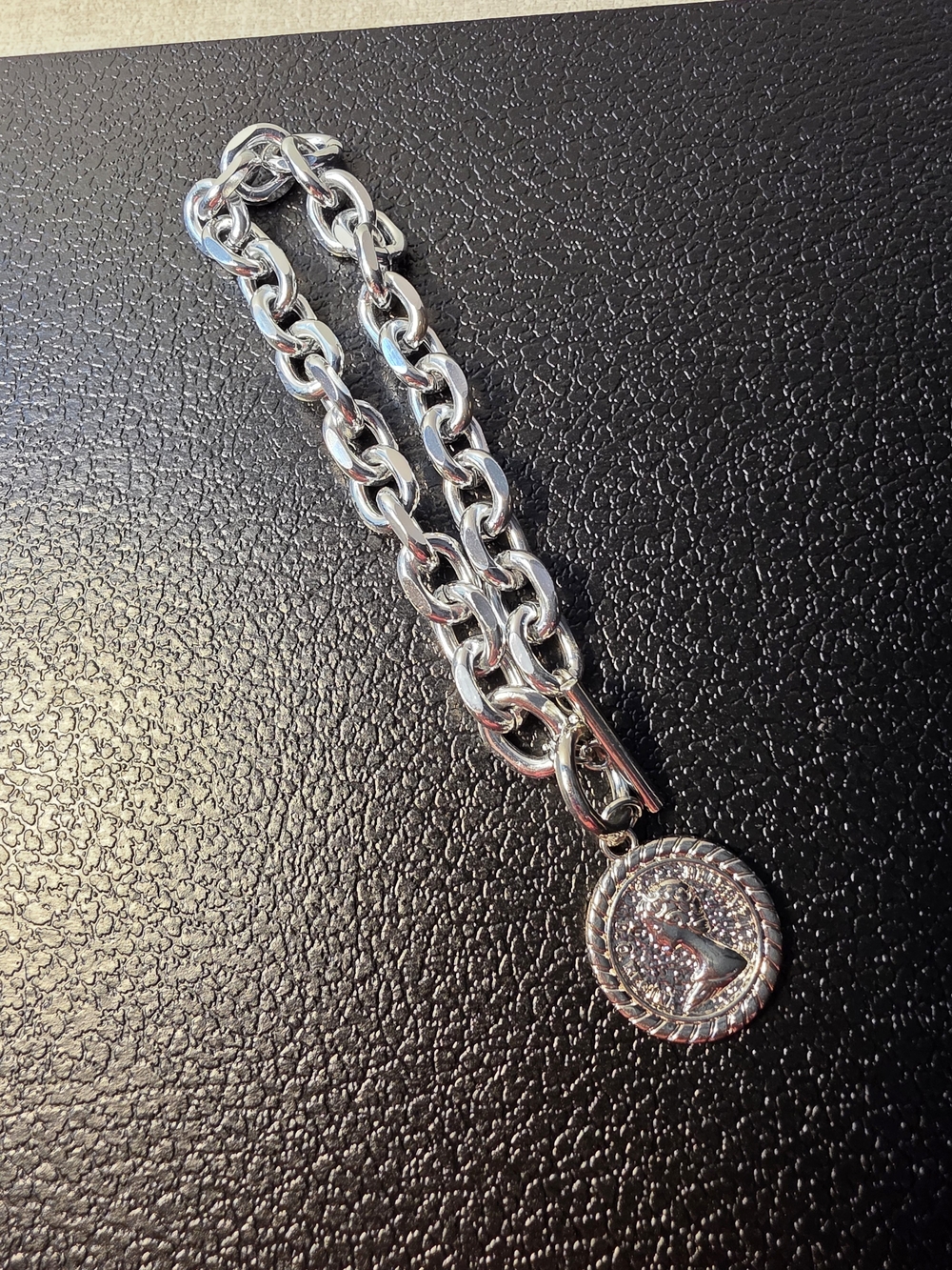 Silver Link Chain Bracelet with Circle Charm